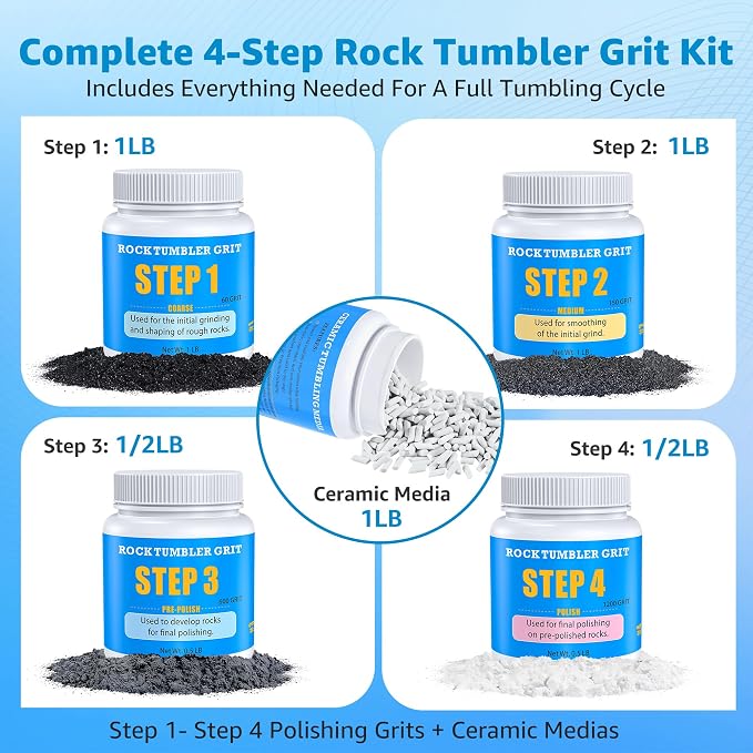 KomeStone Rock Tumbler Grit Kit - 4LB Rock Polishing Grit & Ceramic Tumbling - Image 4