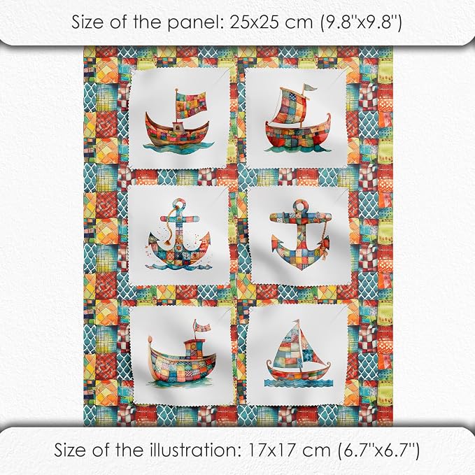 Patchwork Boat Cotton Fabric Panel – Six 10×10 inch Designs + Bonus 29.5×19.6 - Image 6
