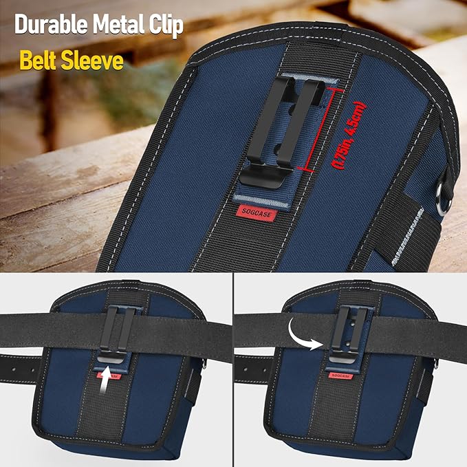 Tool Pouch Nails Screws Bag with Belt Clip (XL, Blue)