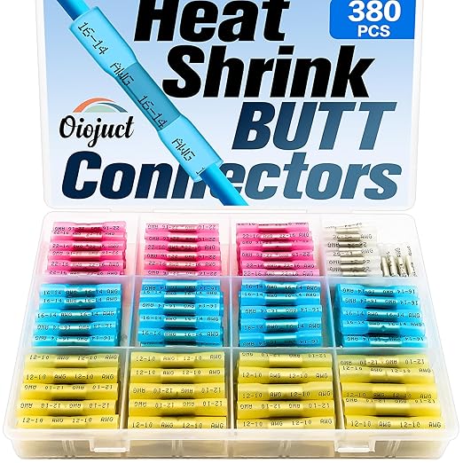Heat Shrink Butt Connectors Kit - Waterproof Electrical Terminals Splice Crimp - Wire Connectors Set With 380Pcs