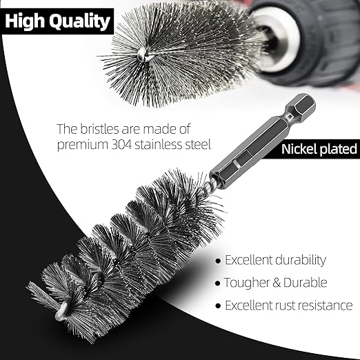 ASNOMY 7Pcs Wire Bore Brush for Drill,5/16"-1” Stainless Steel Copper Pipe Cleaner Set for Power Drill Cleaning,Abrasive Drill Wire Brush with 1/4" Hex Shank