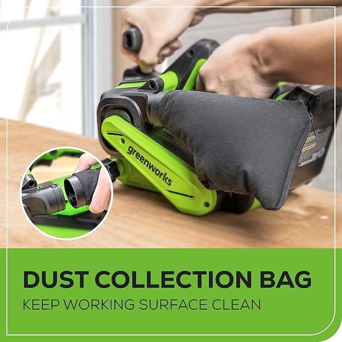 Greenworks 24V Brushless Cordless 3in. x 18in. Belt Sander Kit with Dust Bag and 60 Grit Sandpaper, Portable Battery Powered Belt Sander with 4Ah Battery and Charger