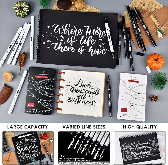 Brusarth Calligraphy Pens, 8 Size Dual Tip White Acrylic Calligraphy pen - Image 3