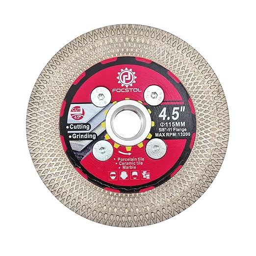 Diamond Tile Saw Blade - 4.5''(115mm) Cutting and Grinding Disc Wheel with 5/8"-11 Flange for Porcelain Ceramic Tile Marble Granite Artificial Stone with X Mesh Rim for Angle Grinder
