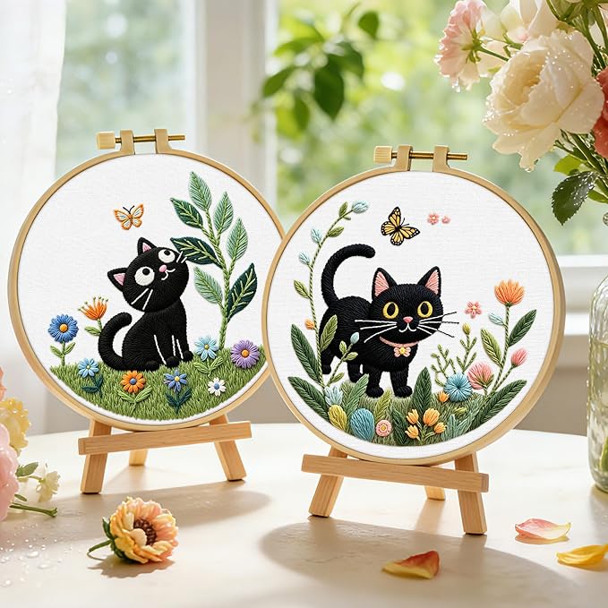 ERKOON Embroidery Kit for Beginners, 2 Set Flower Cross Stitch Set Include - Image 6