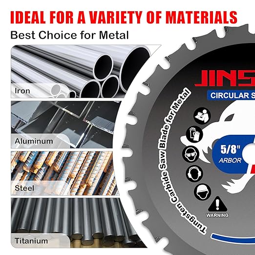 6-1/2" Circular Saw Blade, TCT Metal Cutting Saw Blades with 24T & 5/8" Arbor, Professional for Iron Steel Aluminum Stainless Steel Ferrous Metals