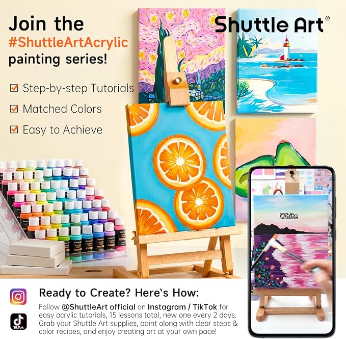 Shuttle Art 100 Colors Acrylic Paint, 2oz/60ml Bottles, Include 2 Sets of 12 - Image 2