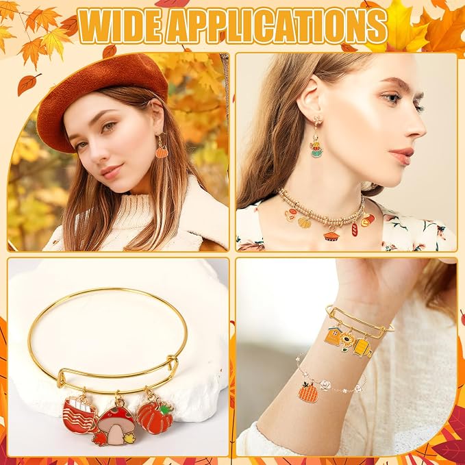 SANNIX 350pc Fall Charms, Thanksgiving Enamel Pumpkin Maple Leaf Turkey Autumn - Image 7