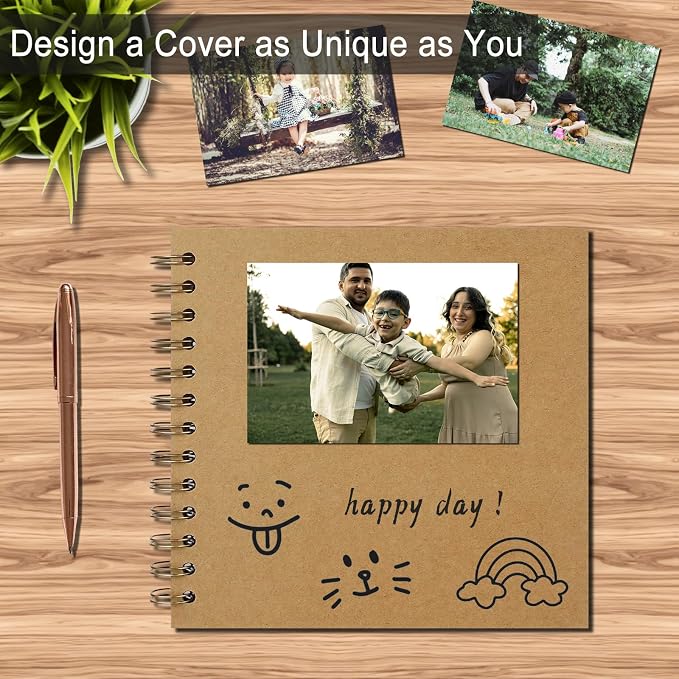 DIY Scrapbook Album 7x7 Inch, Hardcover Kraft Paper Scrap Book Photo Album - Image 5