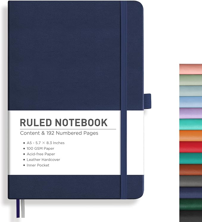 RETTACY Lined Journal Notebook, 192 Numbered Pages, A5 Size | Leather Hardcover by RETTACY