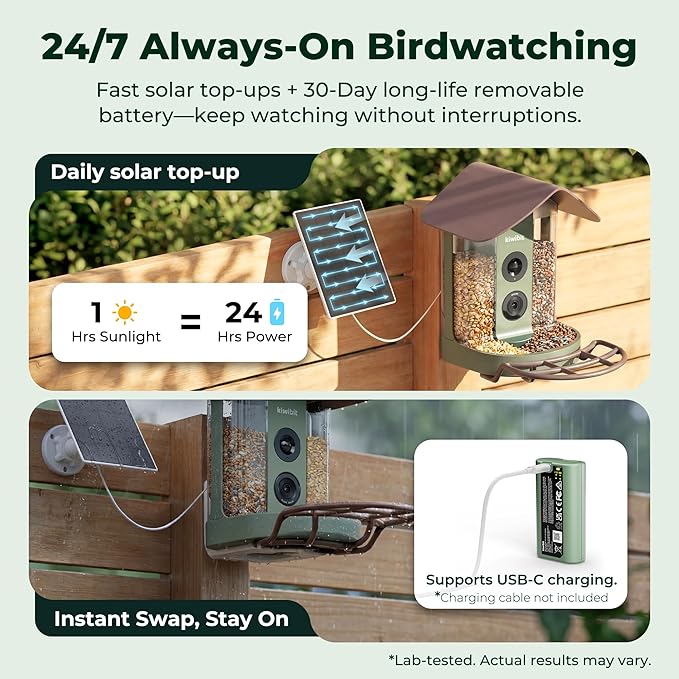 Kiwibit Smart Bird Feeder with Camera Solar Powered, No Subscription - Image 3