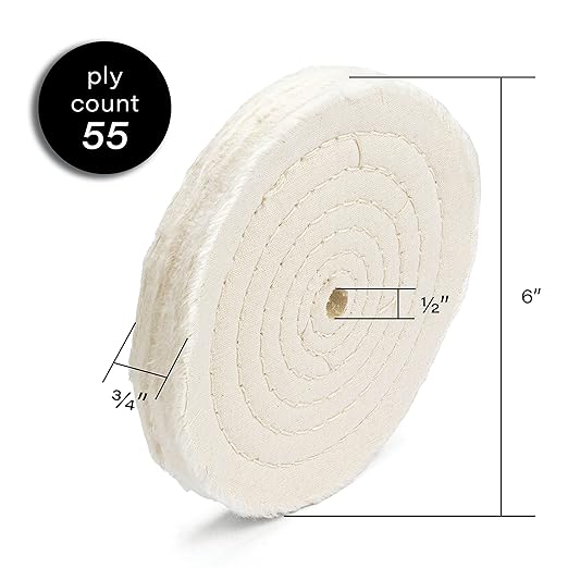 ENKAY - 6" Spiral Sewn and Loose Cotton Buffing Wheels (2 Pack) for Polishing Metal and More, for Use with Polishing Compounds, Buffing Machines & Bench Grinders