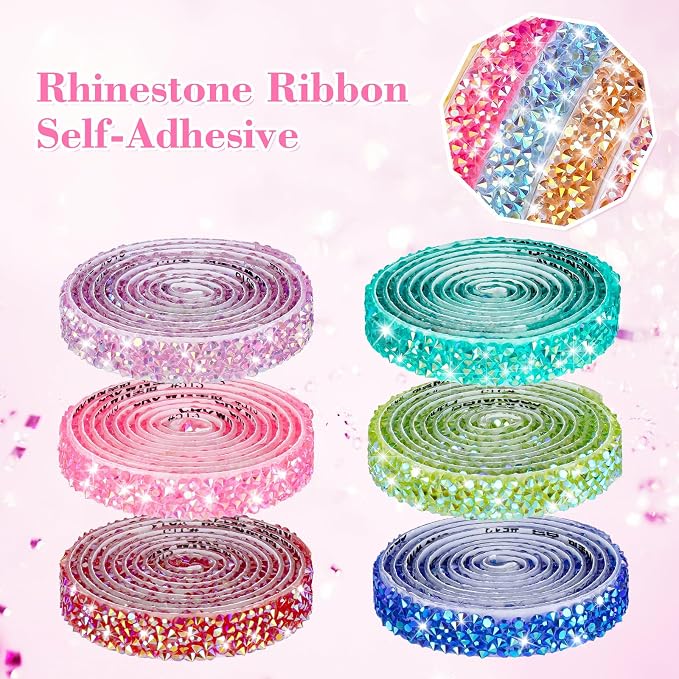 NiArt Self Adhesive Crystal Rhinestone Diamond Ribbon 6 Rolls, 0.39" Wide Total - Image 4