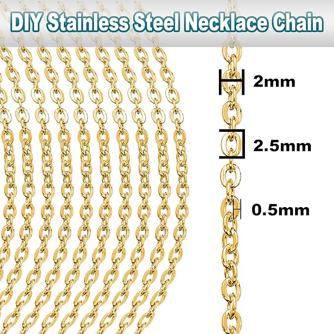 33ft Gold Chain for Jewelry Making Non-Tarnish 18K Gold Plated Stainless Steel - Image 3