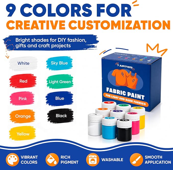 Fabric Paint Set for Clothes 9 Colors – Permanent Textile Paint for T-Shirts - Image 2