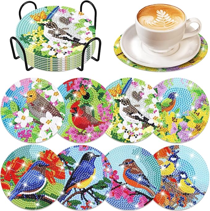 Cumule 8 Pcs Bird Diamond Art Coasters Kits by cumule