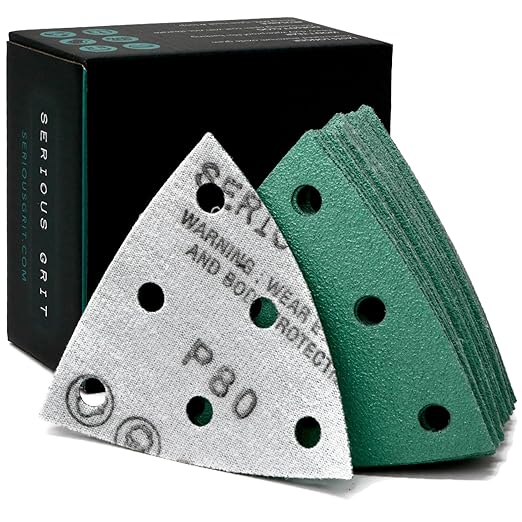 3.5" (93mm) 6-Hole 80 Grit Triangle Sanding Sheets - Fits Festool Rotex RO 90 Delta - Heavy-Duty Hook & Loop Film Disc Abrasives - Sandpaper for Detail Sanders - 50 Pack Box