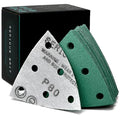 3.5" (93mm) 6-Hole 80 Grit Triangle Sanding Sheets - Fits Festool Rotex RO 90 Delta - Heavy-Duty Hook & Loop Film Disc Abrasives - Sandpaper for Detail Sanders - 50 Pack Box