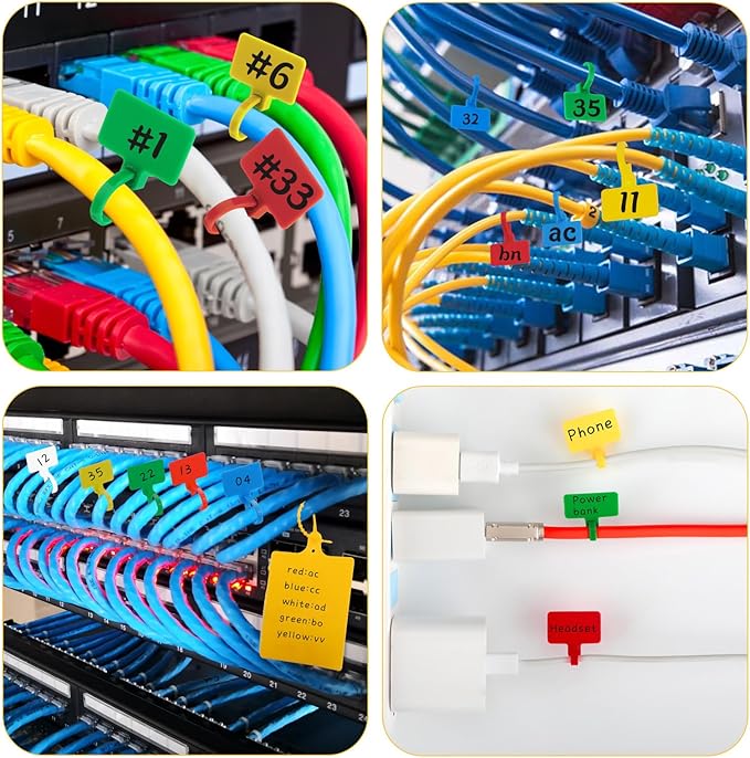 Cable Marker Tie Tags, 154Pcs Self-Locking Zip Tags Write on Label, Nylon Wire Label Multicolor Network Marking (Marker Pen+Sticker 5Colors/6Inch)