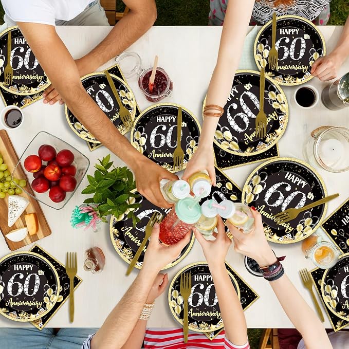 Qyeahkj 50 Guests 60th Anniversary Plates and Napkins Party Supplies 60th - Image 7