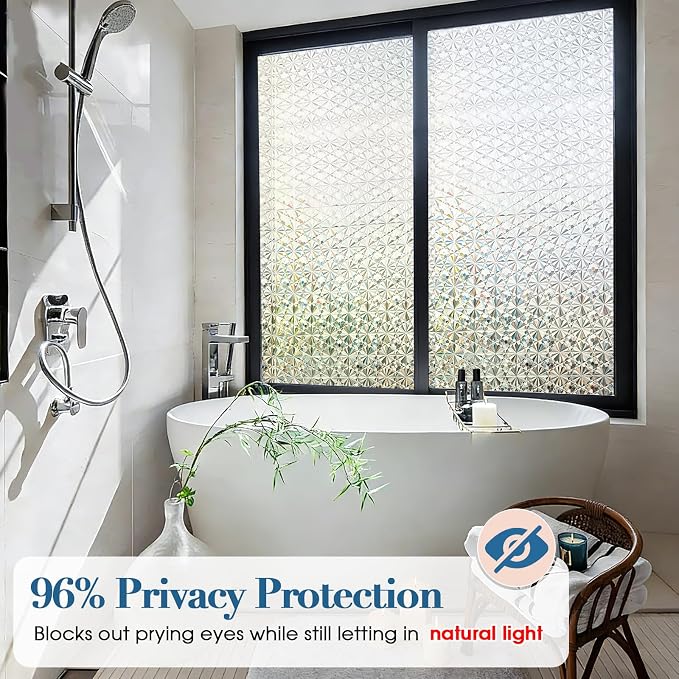 Windimiley Frosted Glass Window Privacy Film, 3D Diamond, 35.4" x 157.4" | - Image 2