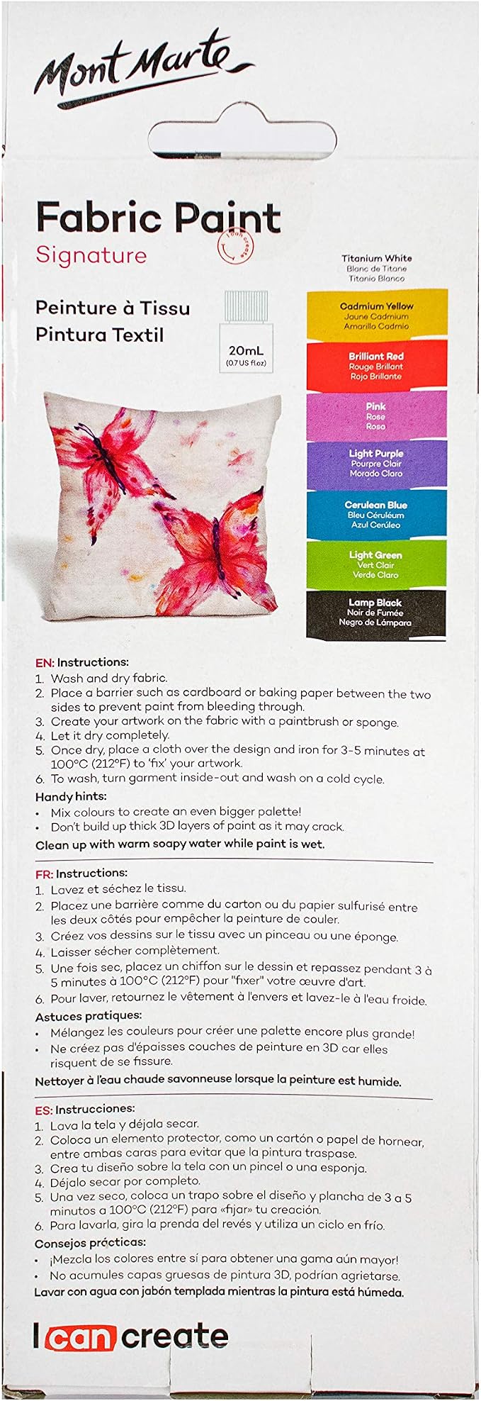 Mont Marte Permanent Fabric Paint Set 8 x 20ml Vivid Colours - Image 7