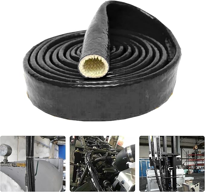 Insulation Heat Shielded Fire Thermo Armor Fire Sleeve Silicone Coated Fiberglass Heat Protection for Automotive Hose Lines & Electrical Wiring-（Black 3/8" ID x5FT）