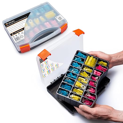 Wirefy Heat Shrink Wire Connectors Kit - Marine Grade Electrical Connectors - Automotive Butt Connectors - Insulated Ring, Spade, Fork, Hook Crimp Terminals - 22-10 Gauge - 270 PCS