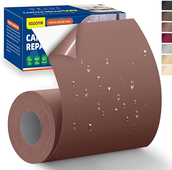 Self-Adhesive Canvas Repair Tape, 4" x 79" Waterproof Canvas Repair Patch, Fabric Patch Repairs Kit for Furniture, Tents, Sunbrellas, Boat Covers Awnings, Couches, Clothes, Bags Dark Brown