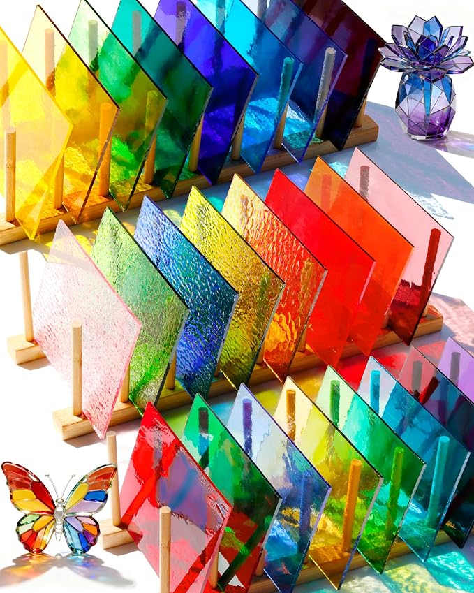 FIVEIZERO 24 Sheets Rainbow Transparent Stained Glass Sheets 4x6 Inch – Mixed by FIVEIZERO