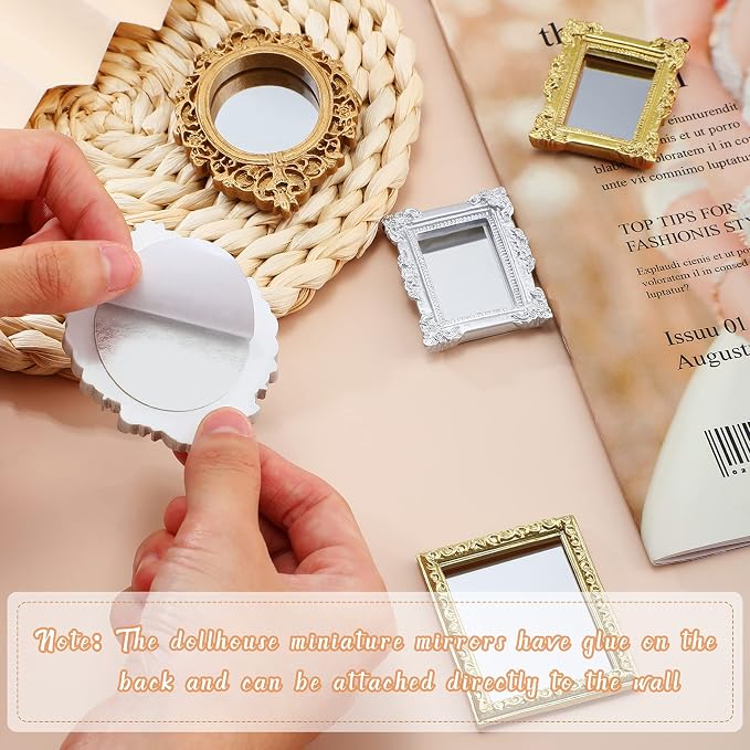 Skylety 10 Pieces Miniature Dollhouse Mirror European Frame Mirror Victorian - Image 3