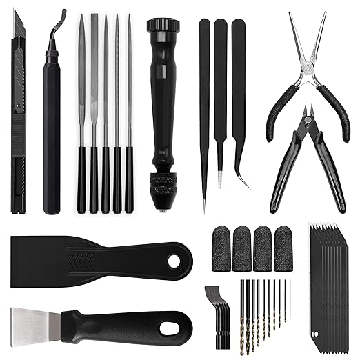 3D Printer Tools Kit Essential, 3D Printing Tools Kit, 3D Printer Accessories, Deburring Tool, Wire Cutter, Drill, Scraper for Remove, Smoothing, Finishing, Deburring, Craving, Drilling