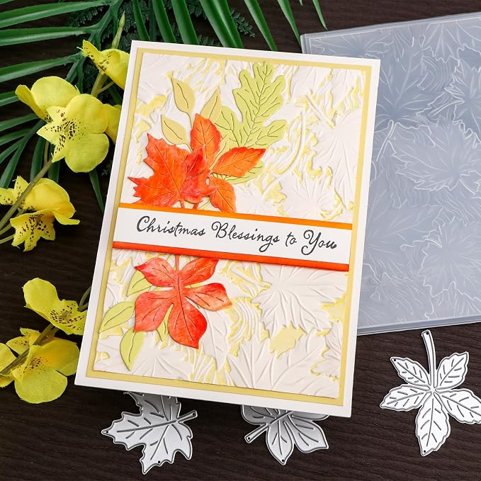 3D Embossing Folder for Card Making Maple Leave Background Plastic Embossing - Image 5