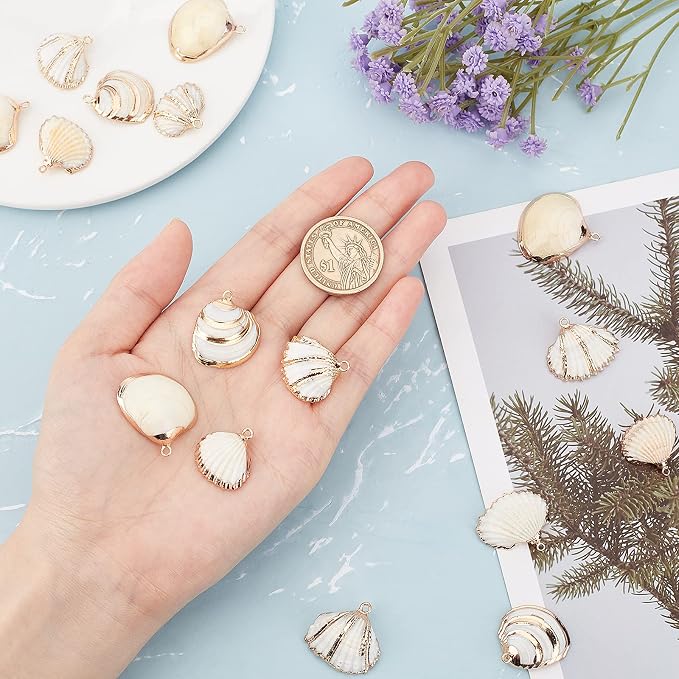 SUNNYCLUE 1 Box 16Pcs Seashell Charms Oval Ocean Beach Spiral Connectors - Image 3