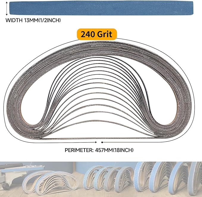 40-Piece 1/2 x 18 Inch 240 Grit Zirconia Sanding Belts, Heavy Duty Long-lasting Mini Sanding Bands for Belt Sander, Rust Paint Removal, Wood Metal Grinding and Finishing