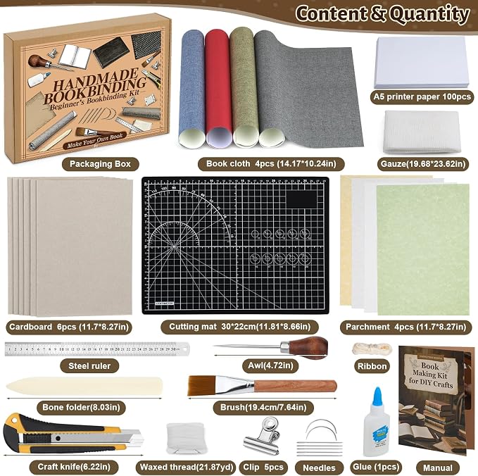 JUPEAN Book Binding Kits Book Binding Materials Bookbinding Kit | 6 Cardboard - Image 2