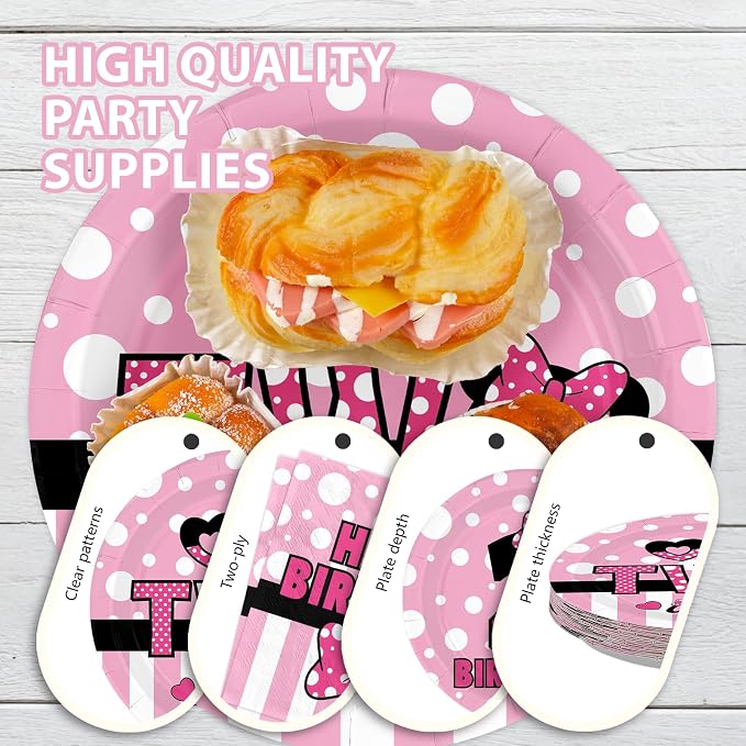 168Pcs Pink Mouse 2nd Birthday Decorations - Image 4
