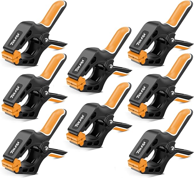 TOLESA Heavy Duty Spring Clamps 4 Inch 8 Pcs Large Wood Clamps with 30Lbs Powerful Clamping Force Deep Throat Nylon Clamps for Woodworking Photography Backdrop Household Use Cover Holding Wood Gluing