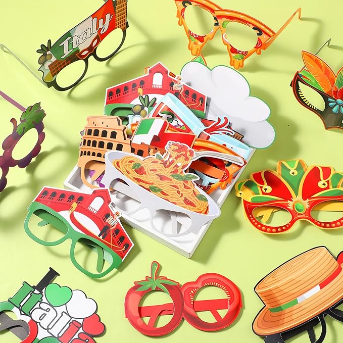 Pajean 32 Pcs Italian Party Decorations Italy Theme Eyeglasses Italian Paper - Image 4