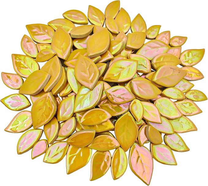 500g/1.1lb Leaf-Shaped Ceramic Mosaic Tiles, Ceramic Mosaic Pieces by Unknown