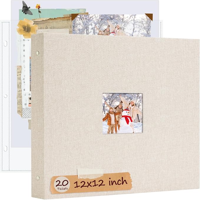 12x12 Inch Large 3 Ring DIY Scrapbook Photo Album, Linen Cover Scrapbook by Hiwhy