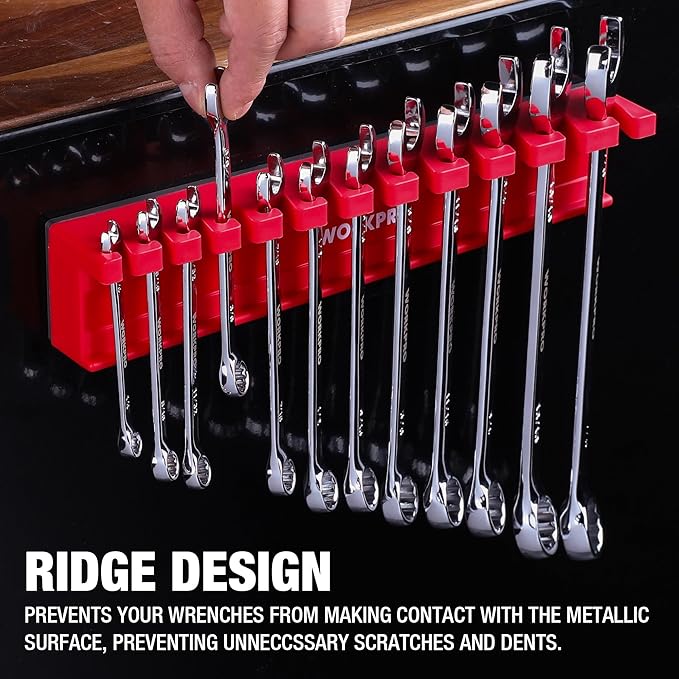 WORKPRO 2-Piece Magnetic Wrench Organizer Rack Set, 24 Slots Fits SAE (5/16' to 3/4') and Metric (9 mm to 20 mm) Wrench Holder Trays to Keep Wrenches Organized