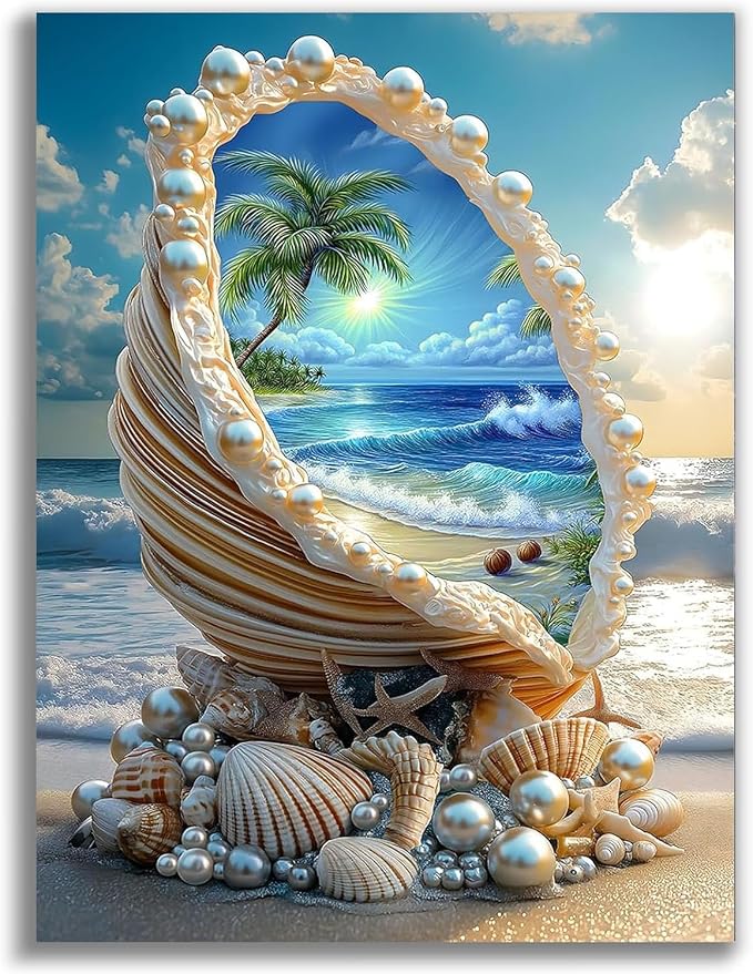 Seashell and Summer Beach Stamped Cross Stitch Kits, Embroidery Starter Kit by Unknown