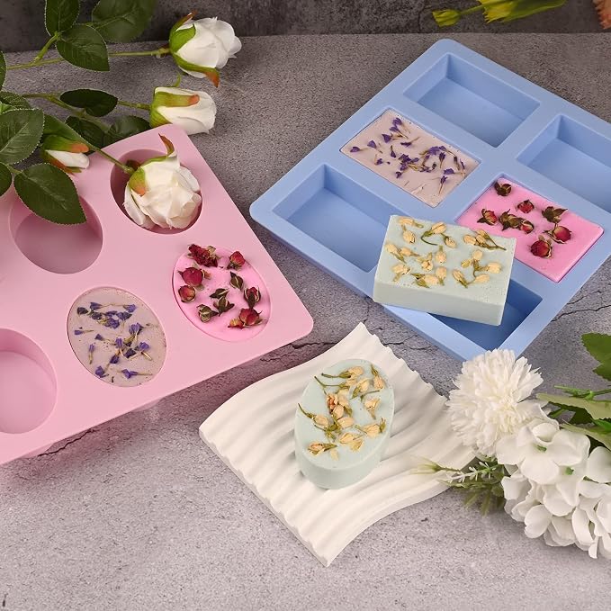 Sakolla 2 Pack 6 Cavity Silicone Soap Molds Rectangle Oval Silicone Molds Loaf - Image 3