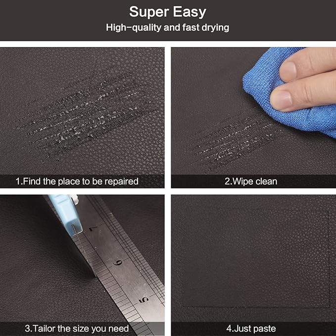 Leather Repair Patch Kit – 17x79 Inch Instant Repair for Scratches, Cracks & Peels on Furniture, Couch, Sofa, Car Seats, Handbags, Cabinets, Self Adhesive Leather Repair Tape (Dark Brown)