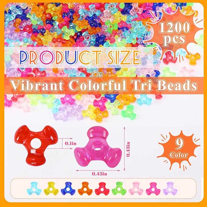 UPINS 1200Pcs Tri Beads, Colored Plastic Kandi Rainbow Triangle Bulk - Image 2