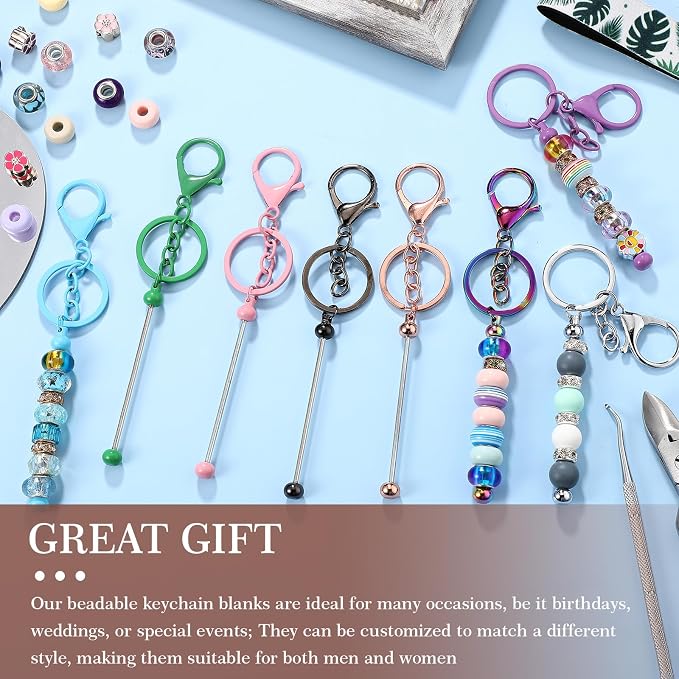 Tondiamo 12 Pcs Beadable Keychains Bars Bulk Blank Beaded Metal Keychain - Image 6