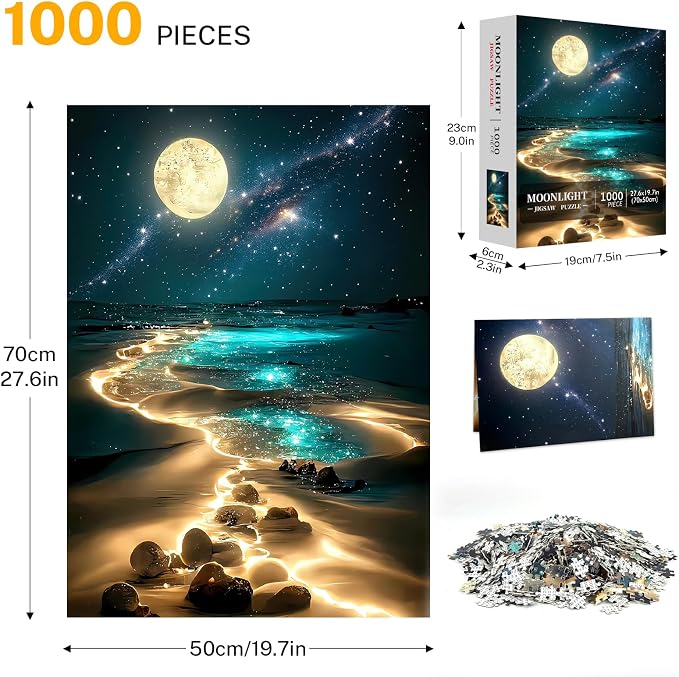 Moonlight Jigsaw Puzzles for Adults 1000 Pieces, Sparkling Beach Nature - Image 6