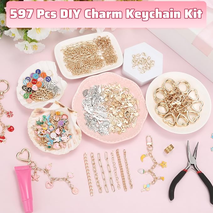 Modacraft 617 Pcs Charms Lip Gloss Keychain Making Kit, DIY Bag Charm Kit - Image 7