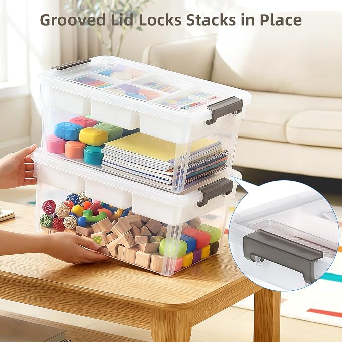 17 QT Clear Craft Storage with 1 Removable Fixed-Compartment Tray, Craft - Image 7
